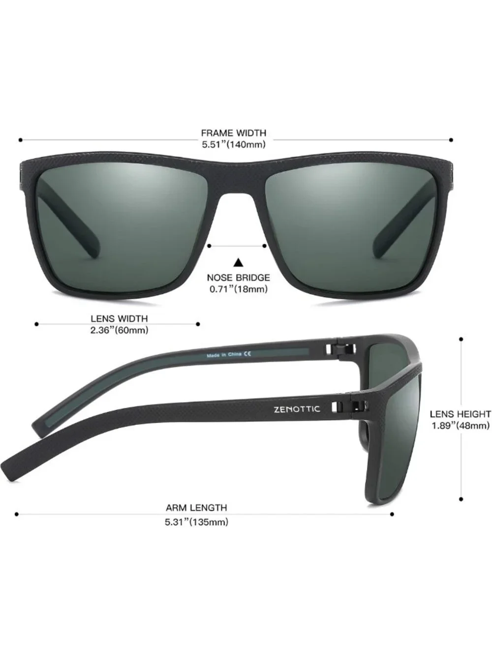 Lightweight Polarized Sunglasses for Men, UV400 Protection, Square TR90 Frame